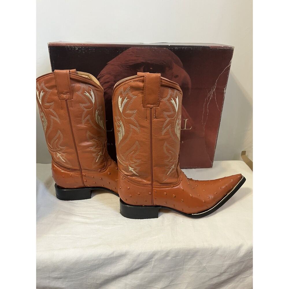 J‎ Toe Western Rodeo Boots Ostrich Print Cognac Tan Size 9.5 El General